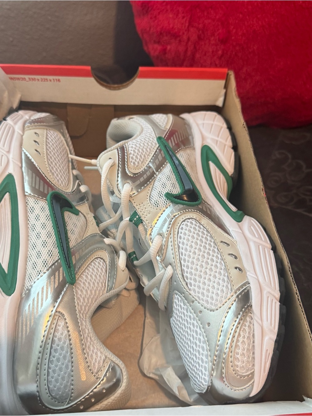 White V5 RNR Athletic Sneakers with Green Accent